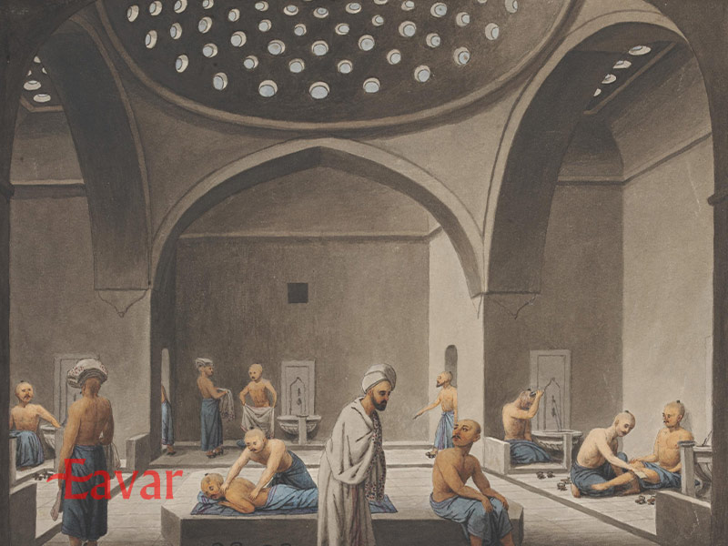 نقاشی رنگی قدیمی از حمام ترکی