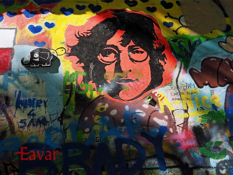 چهره جان لنون روی دیوار لنون پراگ