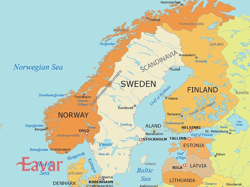 نقشه نروژ و همسایگان